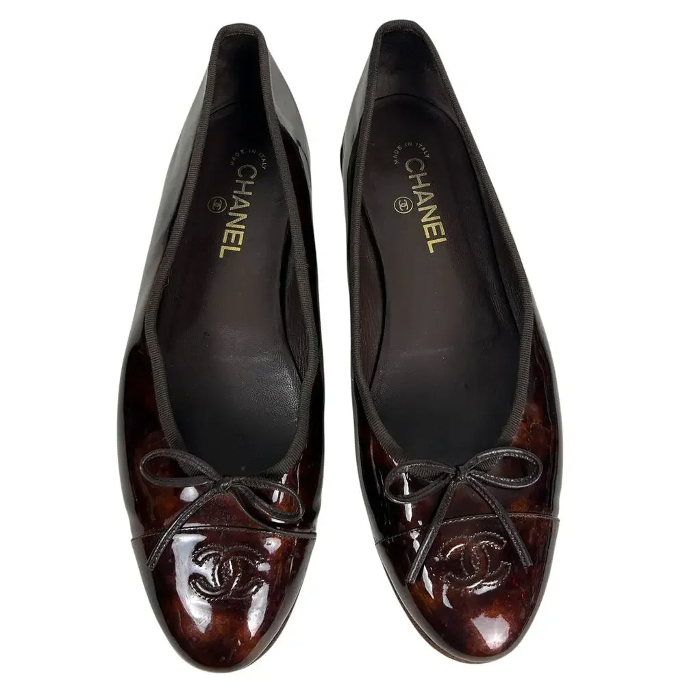 Chanel Tortoise Shell Brown CC Monogram Slip On Ballet Flats 42 12 - Picture 2 of 9